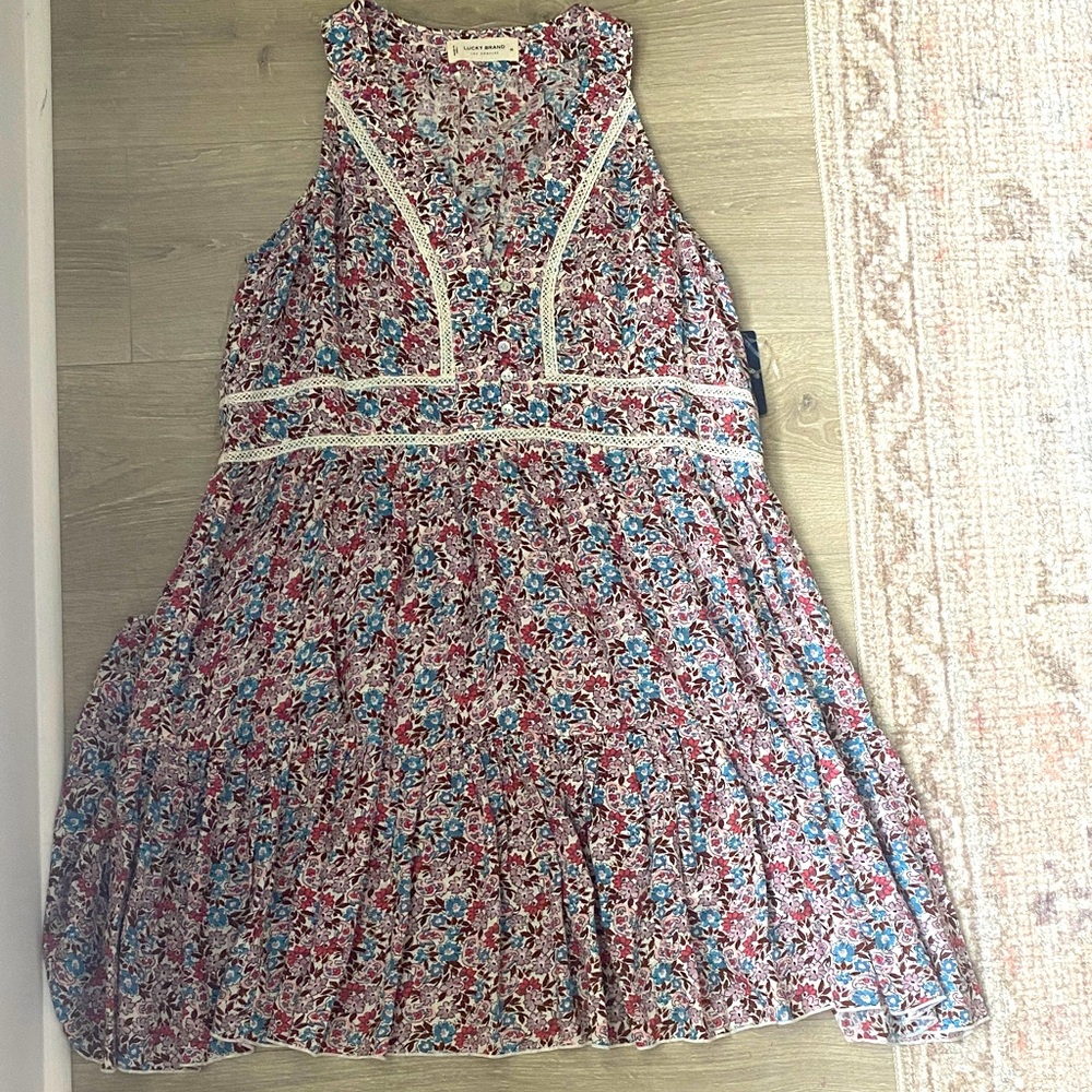 Lucky Brand Floral Kids Dress with Lace Trim